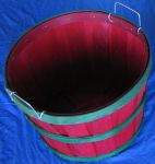 #490  1/2 Bushel Heavy Duty Basket, Dark Red Wood with Green Band, Wire Handles, 12 pack