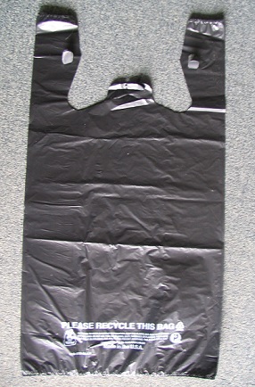 Item No 1169 Black T-Shirt Bag, 12" x 7" x 22" tall, 1/6Bbl, 21MIC, 500 pack