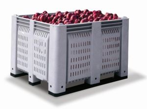 Item No 759  Bulk Container, gray, plastic, one-piece construction, vented