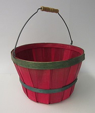 Item No 771  1/2 Peck Basket, Red Wood with Green Band, Handle, 50 pack