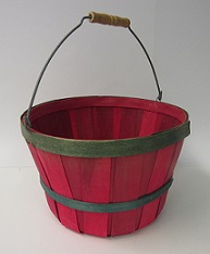 Item No 779   1/4 Peck Basket, Red Wood with Green Band, Handle, 50 pack