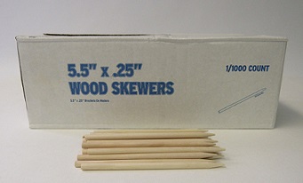 Item No 784,  5 1/2 inch long Sticks, Skewers, wood 1,000 pack