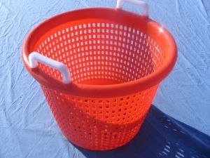 Item No 820 1.25 Bushel Harvesting Basket, orange plastic, vented 6-pack
