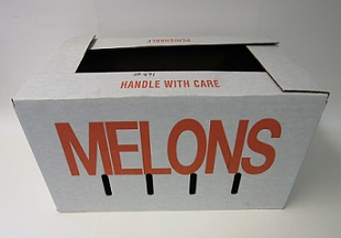 Item No 891,  1 3/4 Bushel Cascaded Wax Carton, "Melons", white, 280 pack