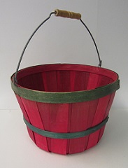 Item No 908  Peck Basket, Red Wood with Green Band, Handle, 50 pack