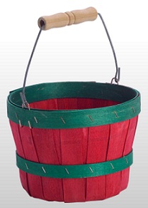 Item No 922  1/8 Peck Basket, Red Wood with Green Band, Handle, 50 pack