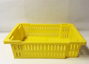 Item No 932,  30 lb Plastic Produce Lug, Vented, Yellow, 6 pack